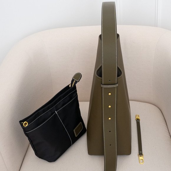 Jolina Leather Bucket Tote - Olive - Picture 10 of 12